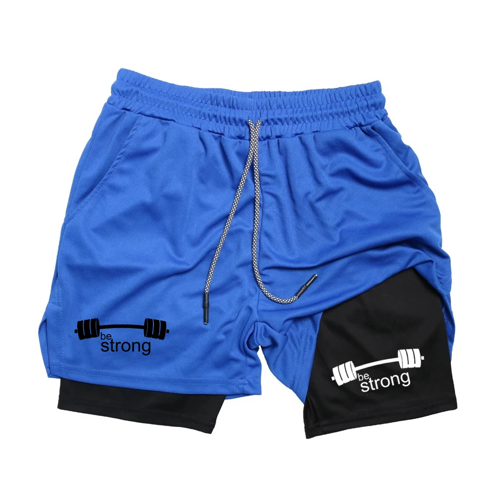 Double-Deck shorts esportivos para homens, corrida, academia, fitness, treinamento, corrida, fundo, calças curtas, roupas esportivas, roupas masculinas, 2 em 1