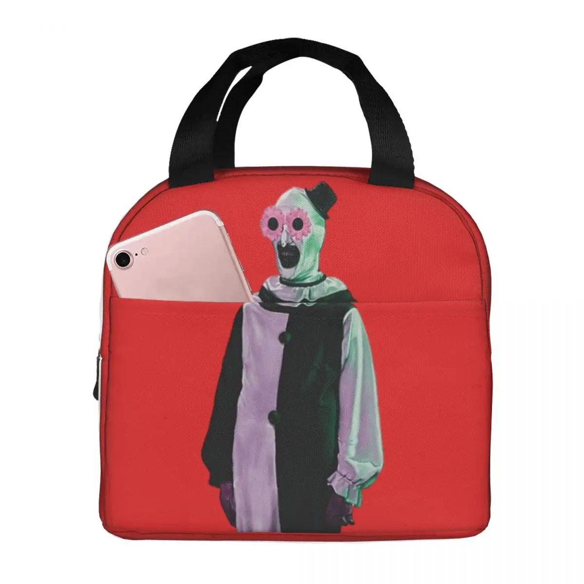 Custom Art The Clown Terrifier Portable Lunch Bag Food Thermal Box Durable Cooler Lunchbox with Shoulder Strap Picnic Bag Office