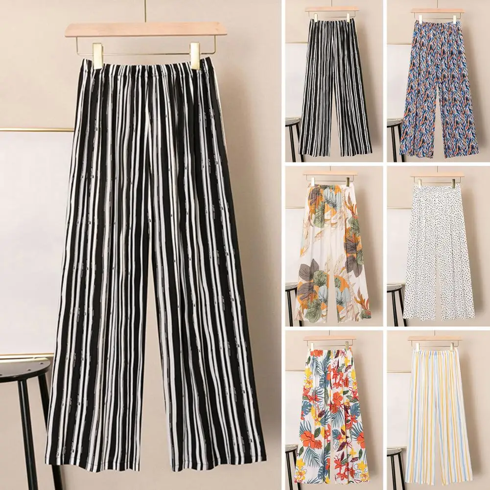 Wide Leg Pants Elastic Waist Breathable Pattern Friendly to Skin Wear Resistant Dress-up Viscose Summer Print Women Long traf