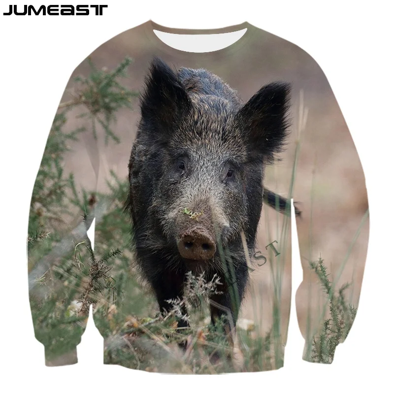 Jumeast Y2k Men Women 3D Printed Sweatshirt Hunting Animal Wild Boar Long Sleeve Fashion T Shirt Sport Pullover Tops Tees