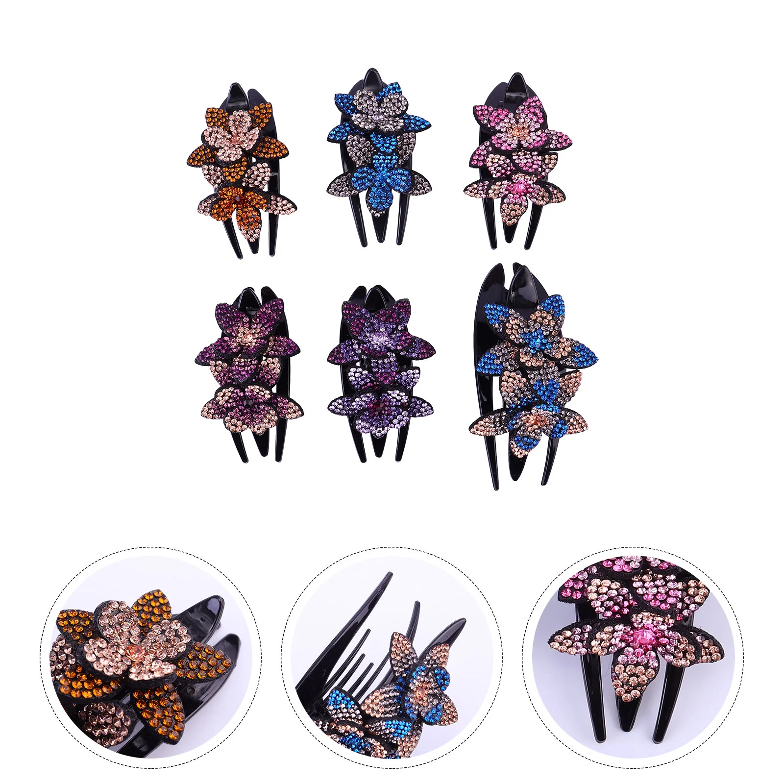 6 Pcs Hair Clips Three-tooth Rhinestone Headwear Floral Women Hairpin Claw French Decoration Women's Miss