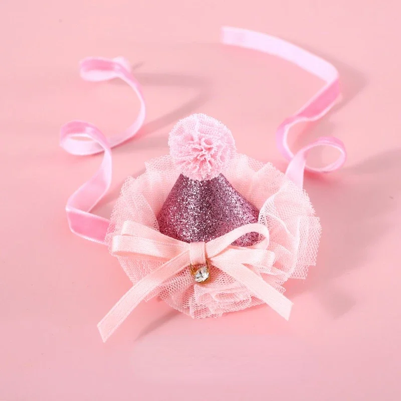 Pet Cat Hat Bow-knot Design Vibrant Color Friendly To Skin Ultra-Light Lace Trim Dress Up Polyester Sparkling Pet Cat Sequin Hat