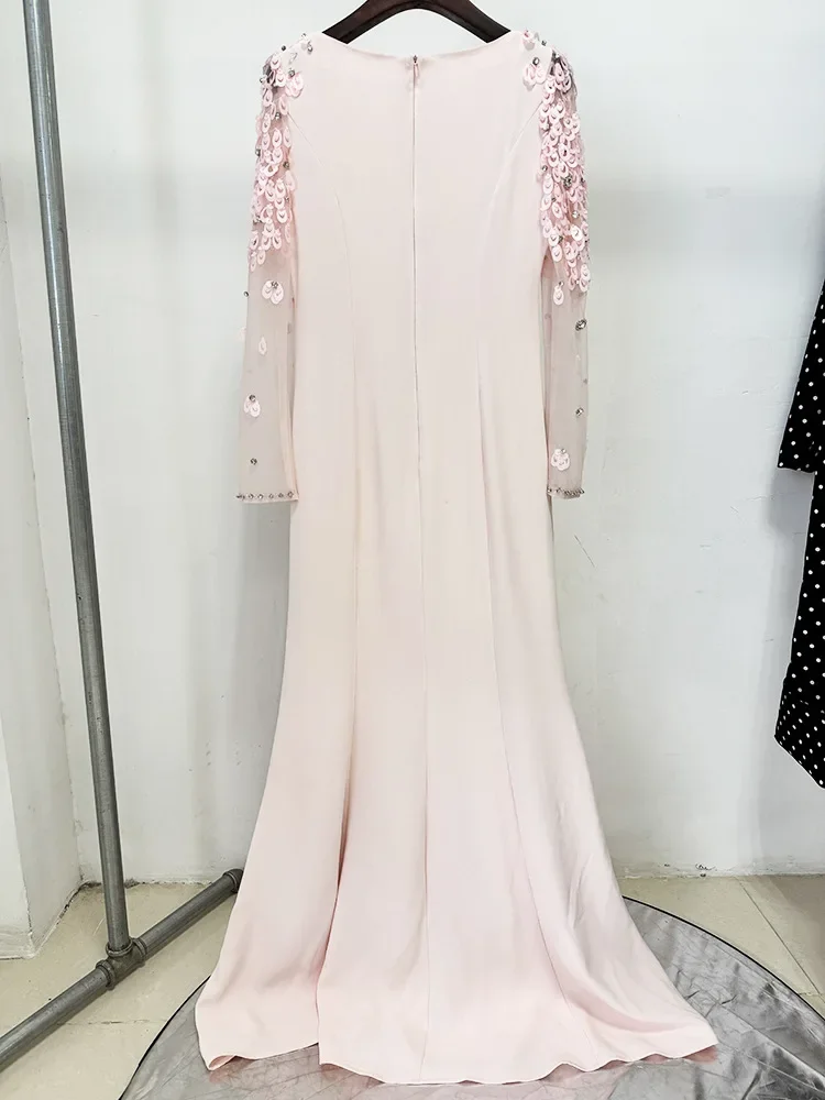 Aangepaste elegante pailletten geborduurde uitlopende tule damesavondjurk met lange mouwen 2026 lente zomer nieuwe stijl dzi Uchadro •