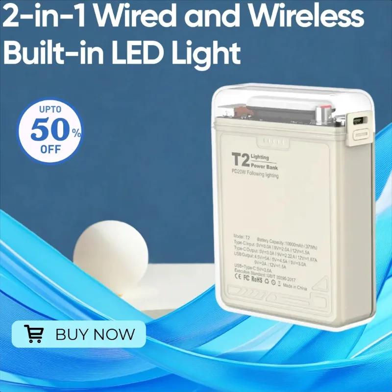 

PD20W Transparent Power Bank with LED Lighting10000mAh Fast Charging Portable Power Source 22.5W Mini and Portable