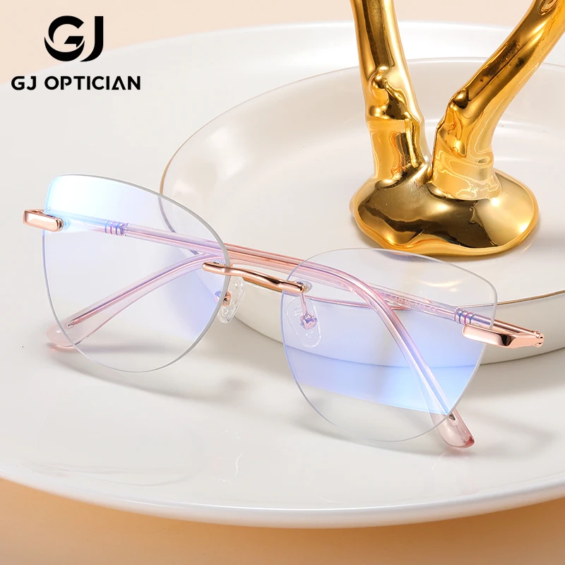 

GJ OPTICIAN Latset Frameless Optical Prescription Glasses Butterfly Frame Anti Blue Light Reading Progressive Myopia Eyeglasses