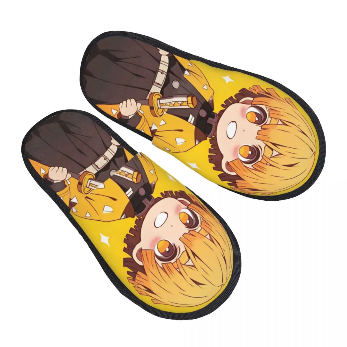 Winter Slippers Zenitsu Agatsuma Accessories Household Fur Slippers Slides Bedroom Anime Demon Slayer Cozy Non-slip Slides