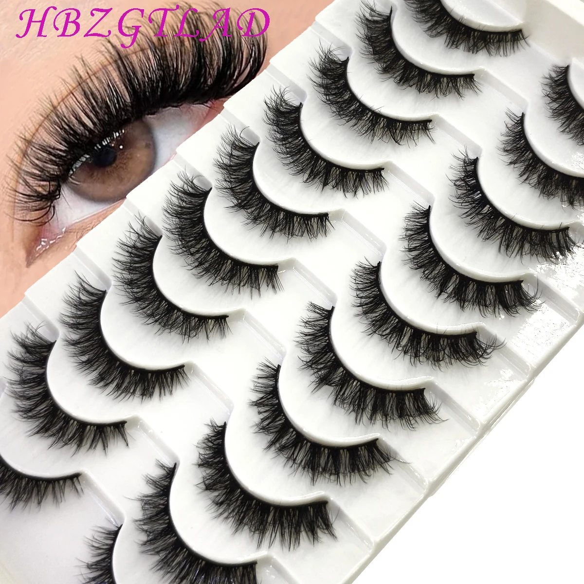 HBZGTLAD 3D Fake Lashes Makeup 10 Paar künstliche flauschige russische Streifenwimpern, unordentliche falsche Wimpern, flauschige, dicke Wimpern