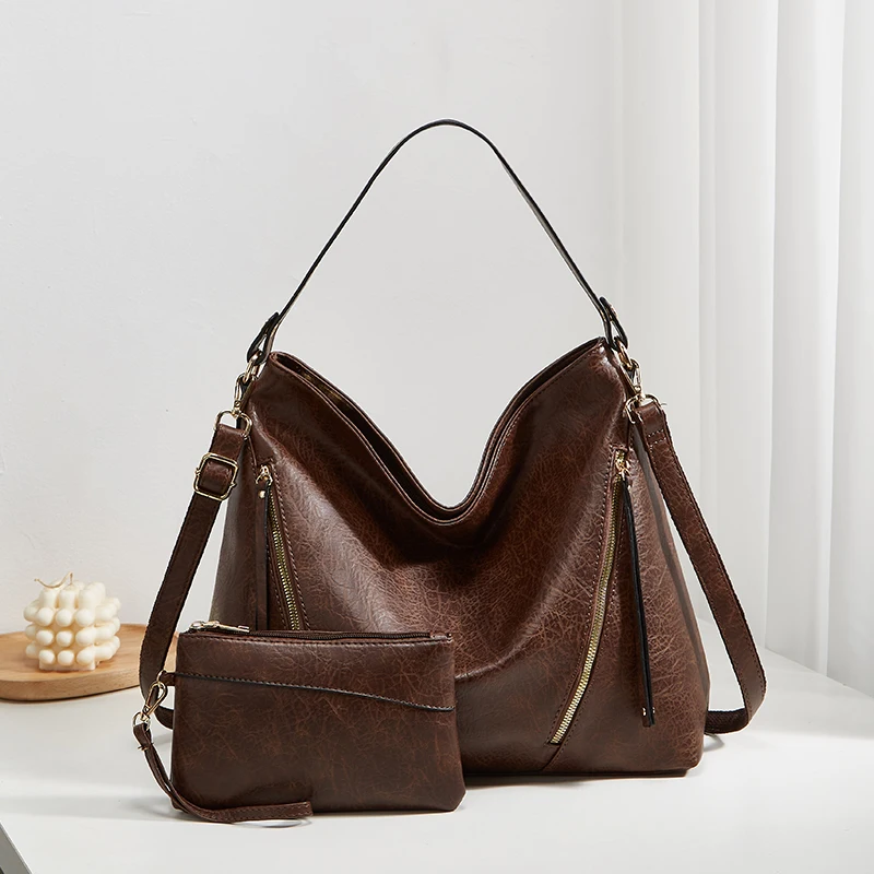 Conjunto de 2 piezas de gran capacidad, nuevo estilo, versátil, minimalista, bolso de hombro, bandolera y de mano para mujer