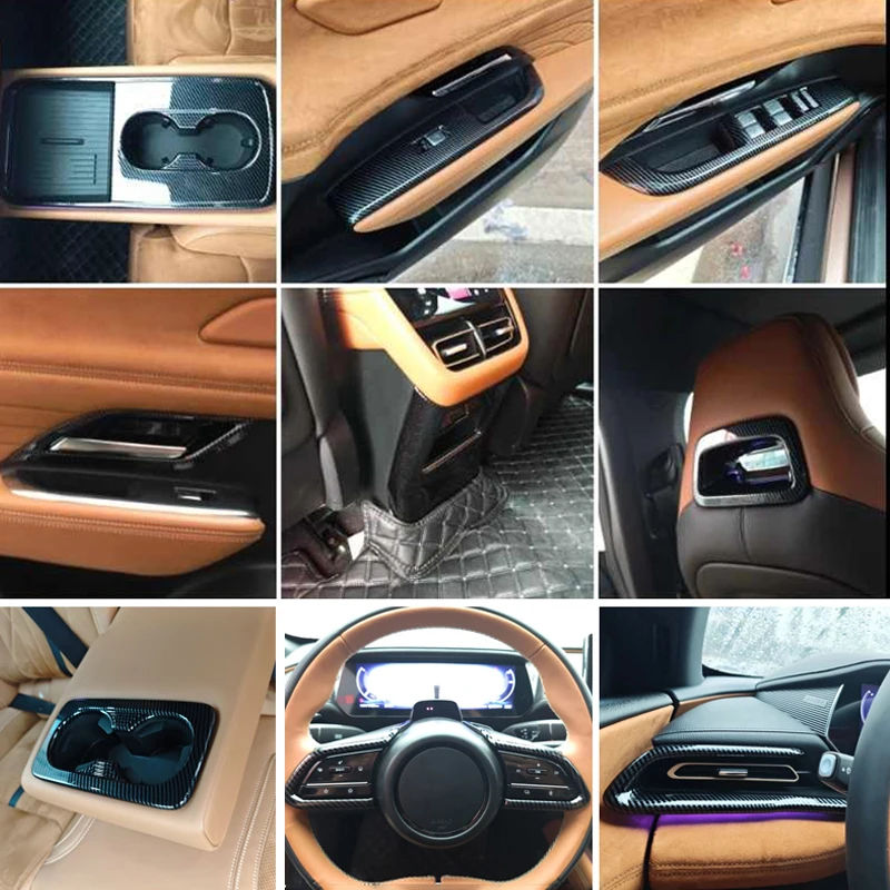 For Mazda EZ-6 2024 2025 Carbon Fibre Interior Car Shift Frame Glass Lift Panel Steering Wheel Sequins Rear Air Vent Frame