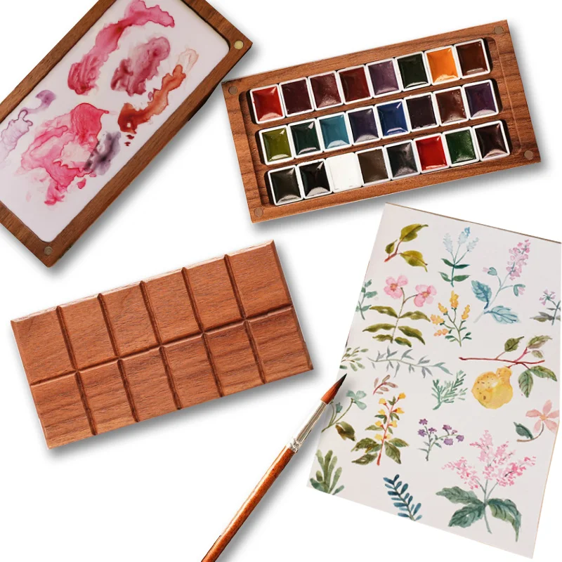 

24color Watercolor Paint with Palette Rich Colors Easy To Smudge Outdoor Sketching Professional Painting Manicure Design Gift