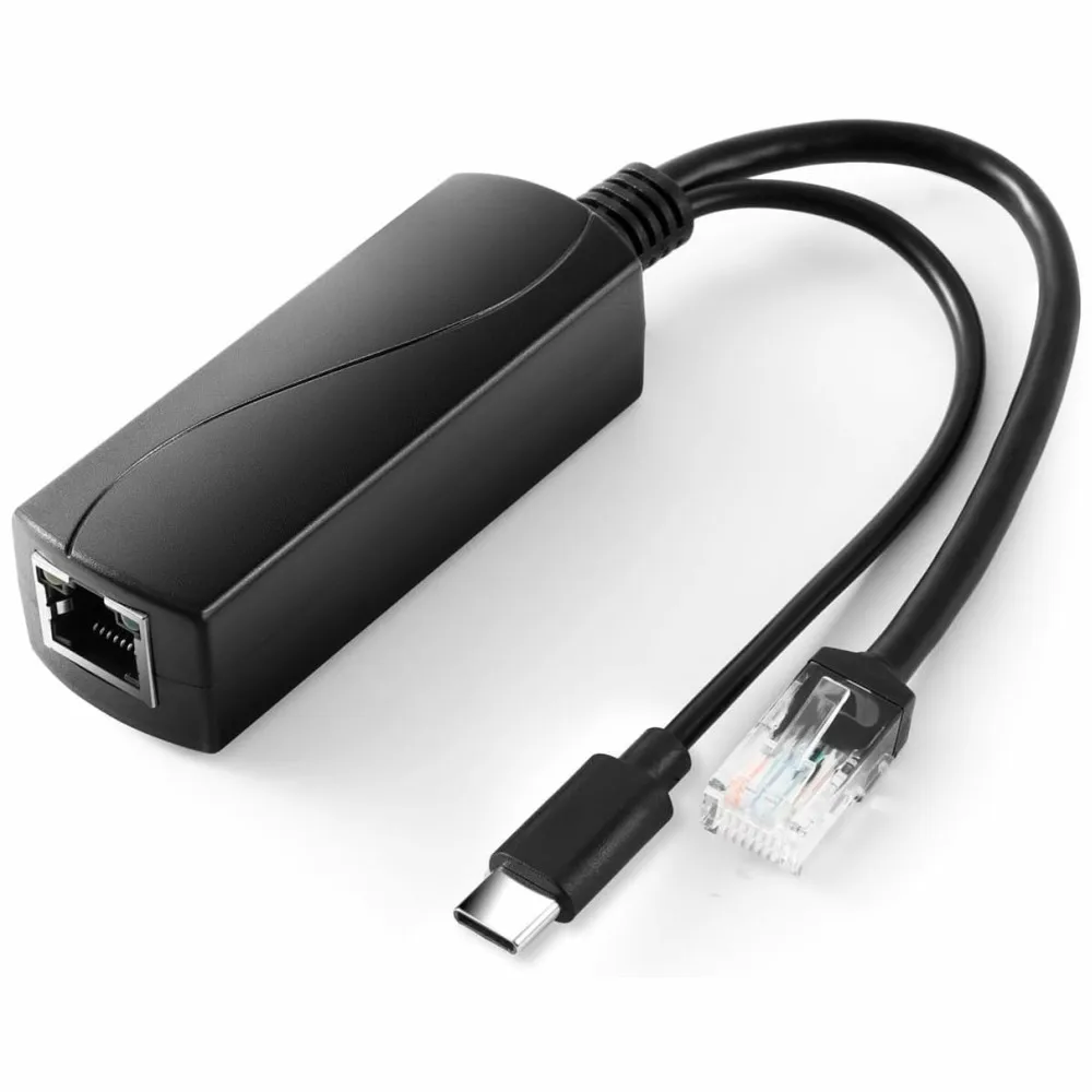 USB C PoE Splitter 5V IEEE 802.3af/at Standard POE to Type C Adapter USB C Power Over Ethernet Splitter with RJ45 and USB C Port