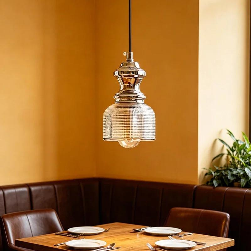 TechHPIron Glass Pendant Light, Vintage E14 Adjustable Ceiling Chandelier