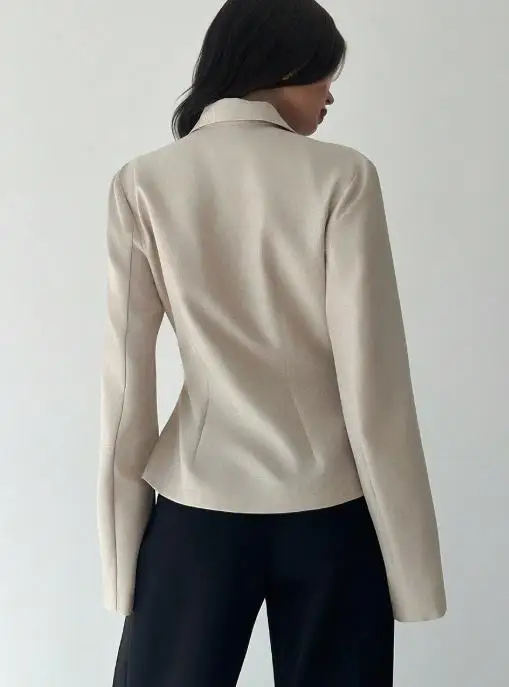 

Autumn Solid Color Lapel, Waist Cinching, Slim Fit One Button Suit Jacket, Women's Fashionable and Elegant Commuting Suit Jacket