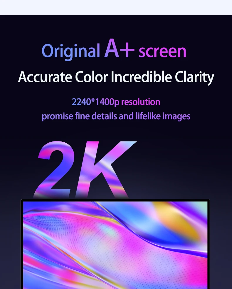 14 Zoll 2K tragbarer Monitor 2240*1400 16:10 100 % DCI-P3 HDR 500Cd/m2 Display-Spielbildschirm für Laptop Mac Phone Xbox PS4/5 Switch – Detail 7