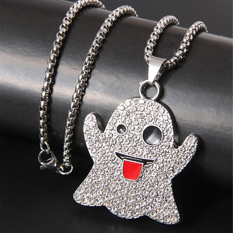 Fashionable Long Necklace with Metal Sparkling Rhinestone Jester Pendant Necklaces Unisex Elegant Jewelry Accessory