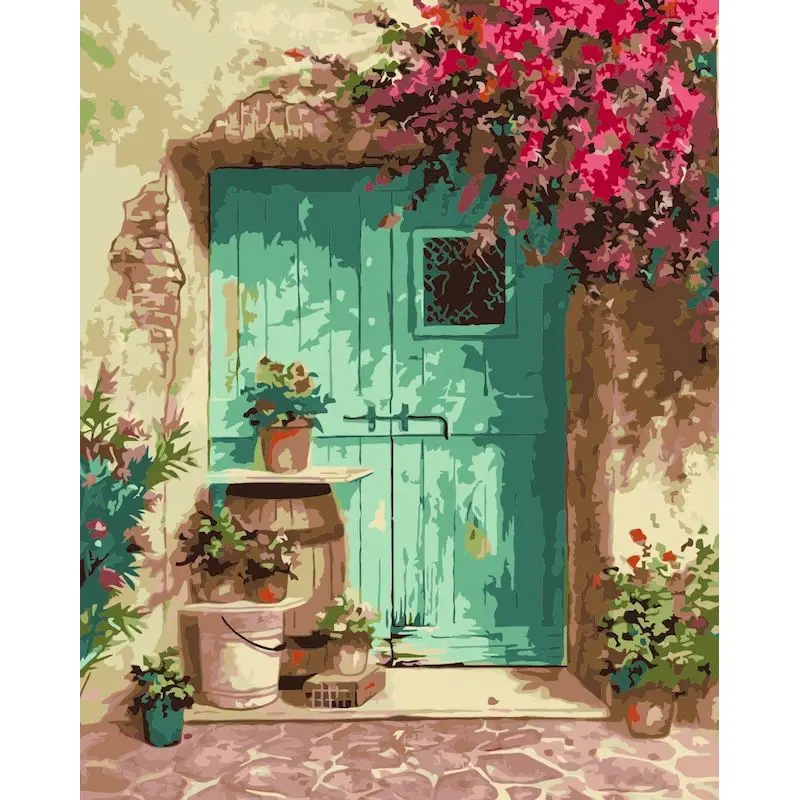 Stad Landschap Schilderen op nummer voor volwassenen DIY Kits Handgeschilderd op canvas met ingelijste oliefoto Tekening Kleuren op nummer