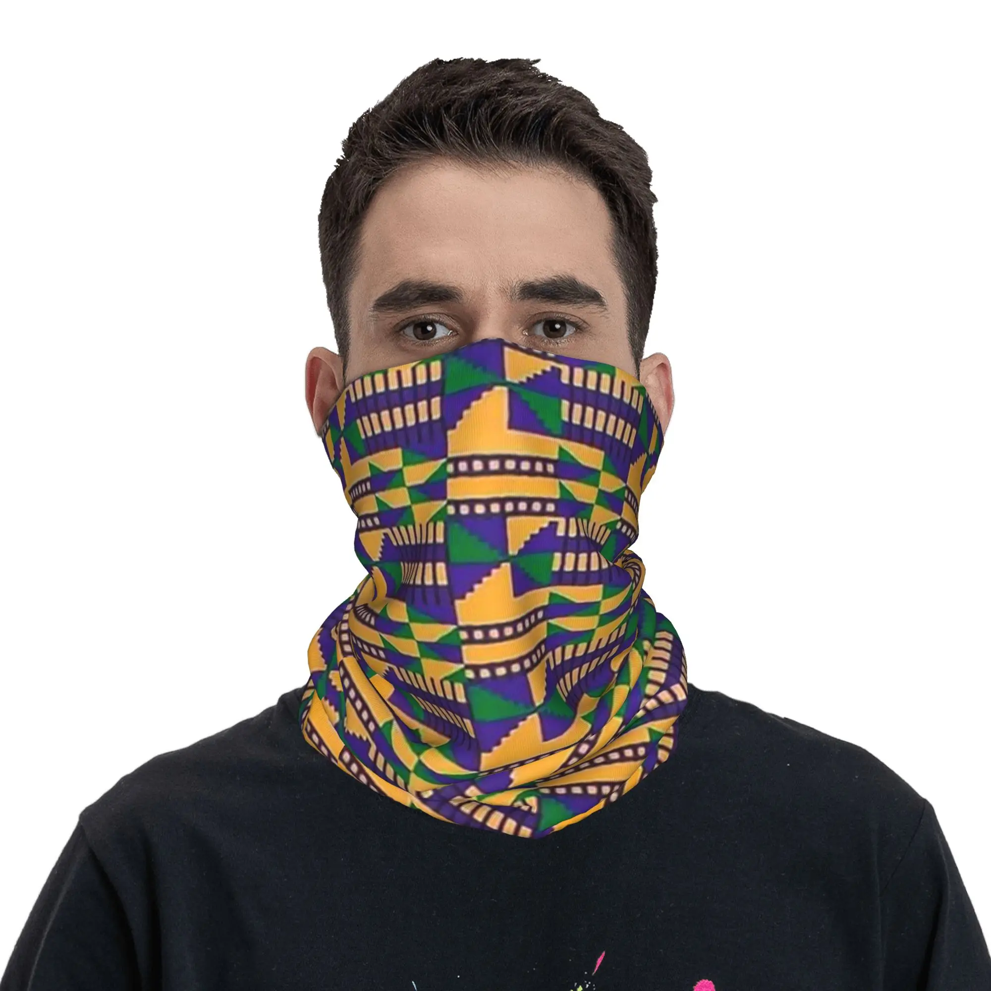 African Kente Traditional Ghanaian Print Bandana Neck Gaiter Printed Mask Scarf Balaclava Outdoor Sports Unisex Adult Washable