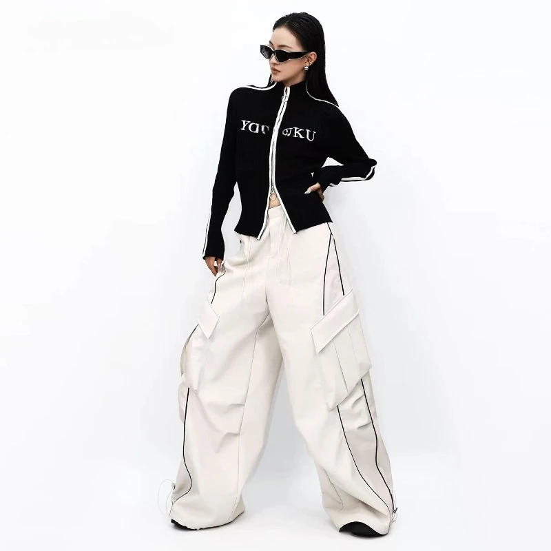 French Retro Design Wide-Leg Women's Leather Pants 2025 Autumn New Loose Slimming Versatile Floor-Length Casual Trousers Ladies