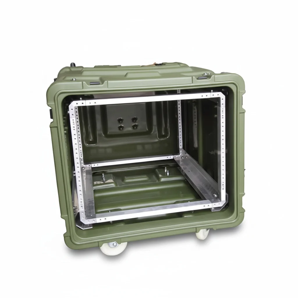 11U Shock Mount Rack Case, Heavy Duty LLDPE Rotomolded Shell, Removable Shockrack Case, IP65 Waterproof 19-inch Transport Case