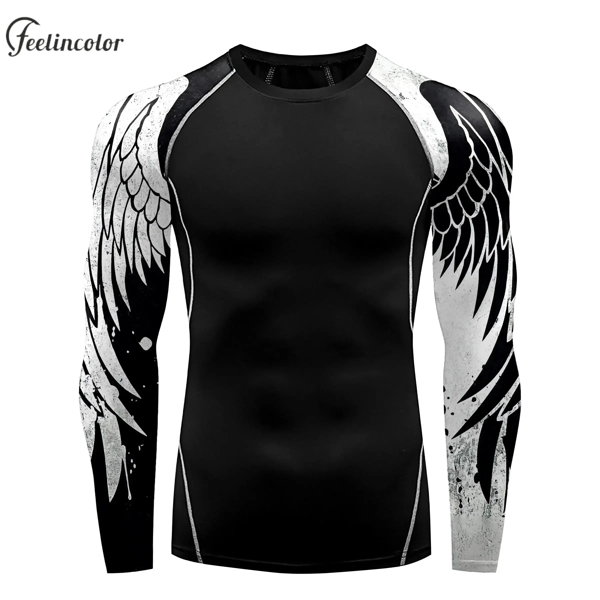 Compression Shirt for Men 3D Print Wing Graphic Tees Long Sleeve Fitness Crewneck Workout Top Quick Drying Summer Male Clothing image 2