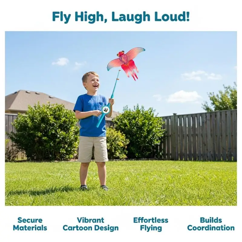 Children Kite Toy Cartoon Eagle Foldable Mini Plastic Toys Kite Hand Brake Fishing Rod Butterflies For Kids Outdoor Toy For Fun