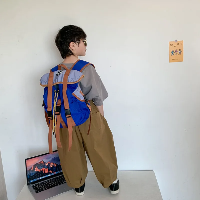 Mochila leve infantil, fecho de cordão de nylon impermeável, mochila para caminhadas ao ar livre, mochila escolar para meninos