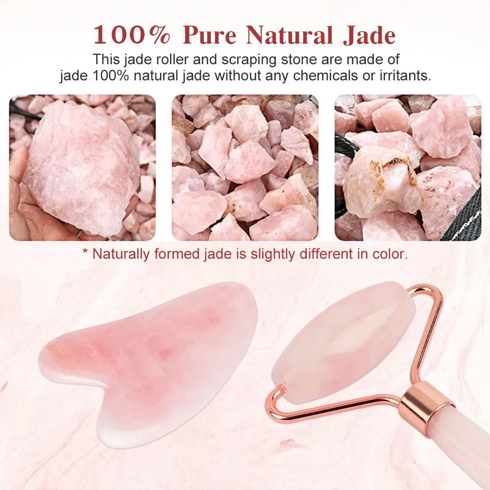 Rose Quartz Powder Crystal Jade Roller Massage Spa Pink Face Massagers gua sha Natural Stone guasha Beauty Tool Facial Lift Up