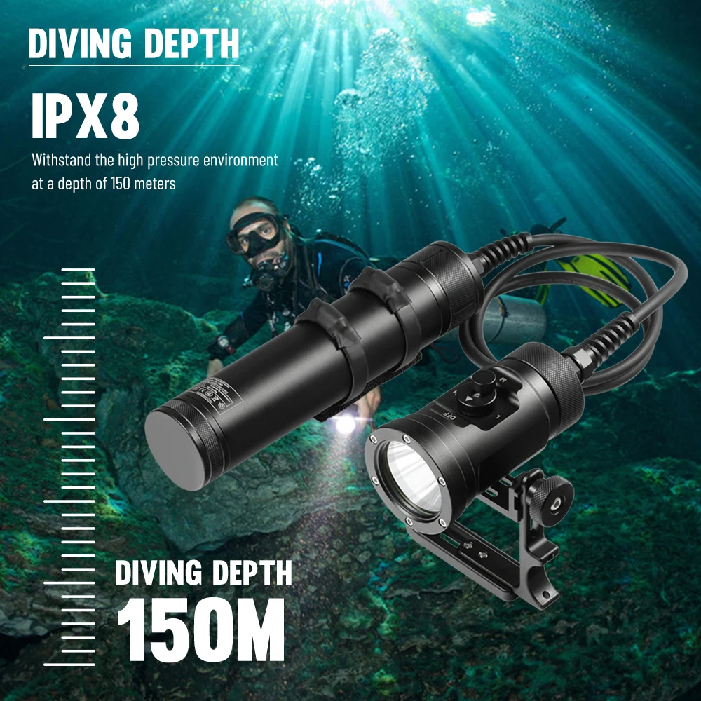 Asafee DT12 150M Underwater 5000LM SBT90 LED Lamp Diving Flashlight IPX8 Waterproof Scuba Torch Built-in 12Pcs Battery Lantern