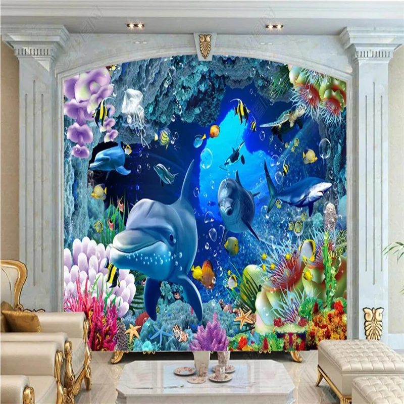 

Custom 3D Underwater World Dolphin Photo Wallpapers for Living Room Bedroom TV Background Wall Murals Home Decor Wall Paper 3D