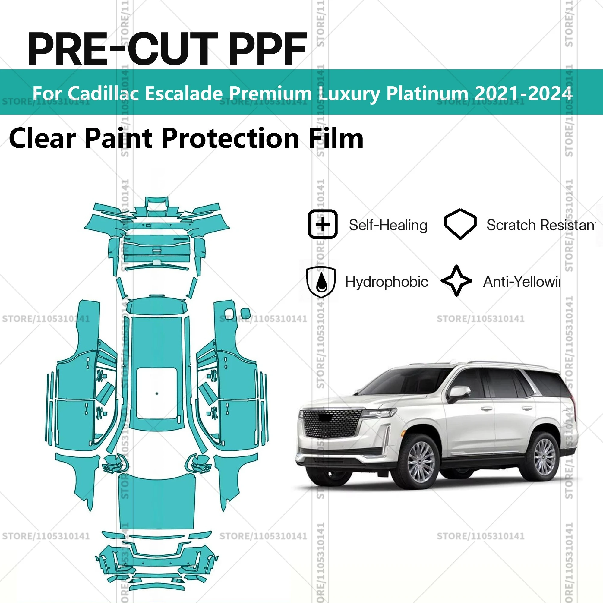

For Cadillac Escalade Premium Luxury Platinum 2021-2024 Pre-Cut Paint Protection Film PPF Transparent Car Film Automotive PPF