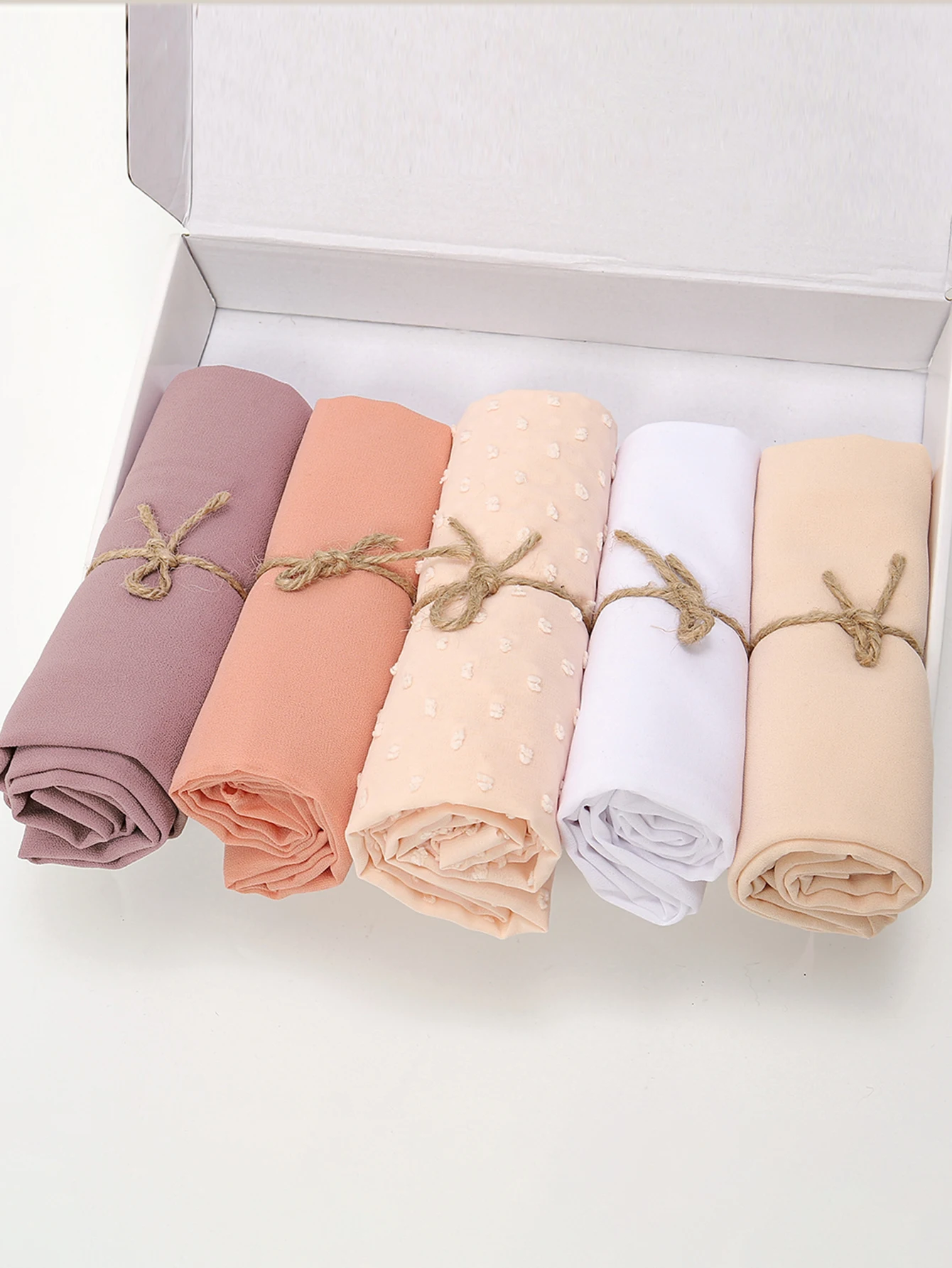 5pair/Box  Women Muslim Hijab Rayon Cotton Headscarf Summer Pearl Chiffon Shawl Wraps Solid Color Stoles Scarf Ladies Gift Set