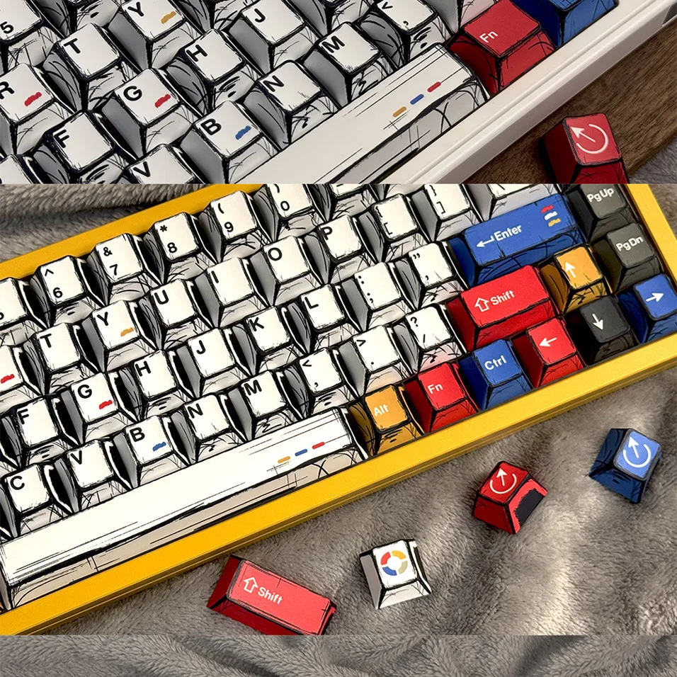 Comic Style Colorful Mixed Light Keycaps Original Factory Height 136 Keys Set Classic Minimalist Style Machine Keycap Decoration