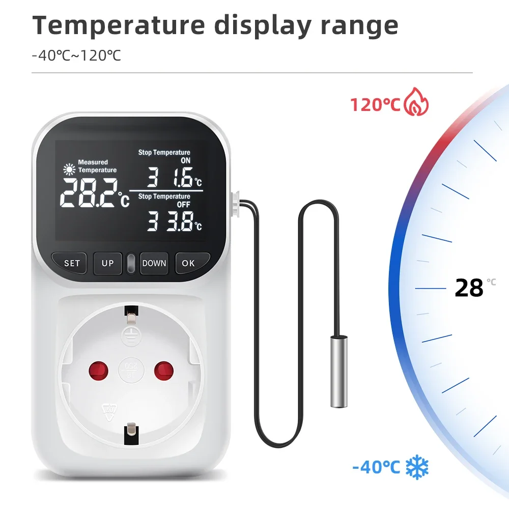 Cyfrowy regulator temperatury gniazdo termostat wtyczka EU 220V z wyłącznikiem czasowym ogrzewanie chłodzenie do lodówki akwakultura