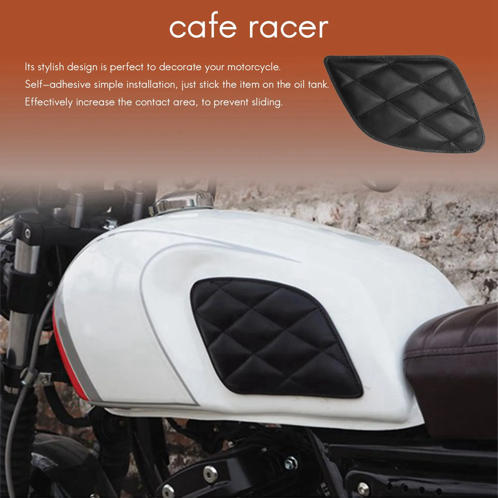 Motorcycle Tank Sticker Retro Motorbike Tank Protection Vintage Decoration Cafe Style Knee Grip Tank Pad(Black) image 2
