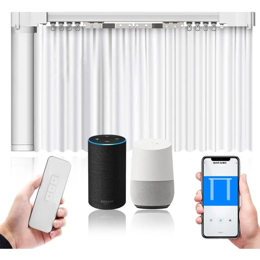 

Electric Smart Curtains System, Automatic Curtain Opener, Motorized Curtains Rod with Remote, Compatible with Alexa/Google