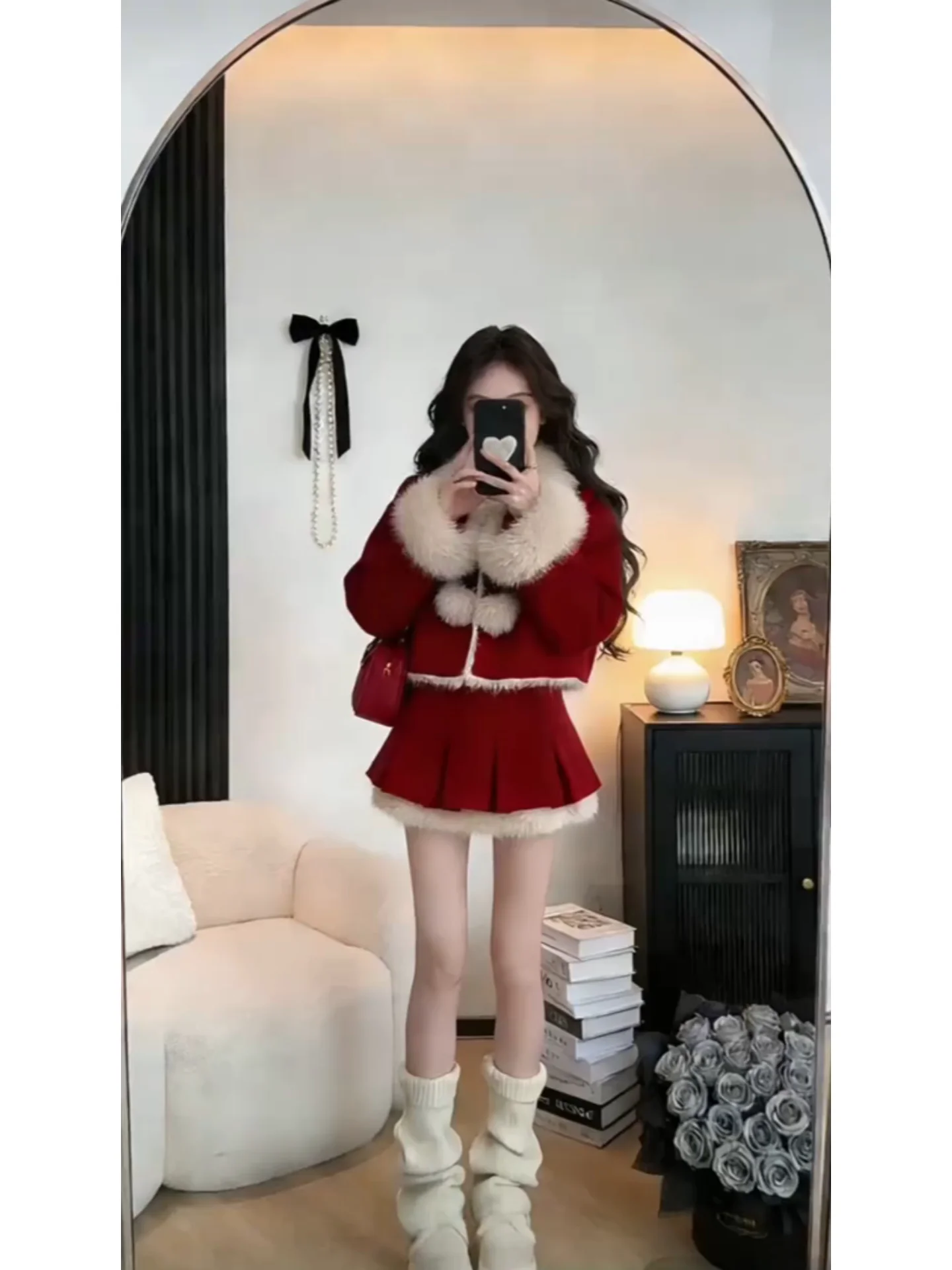 

Утепленное хлопковое двустороннее пальто с меховым воротником и юбка-ветровка в комплекте для женщин: зимний модный наряд для гарантированного тепла