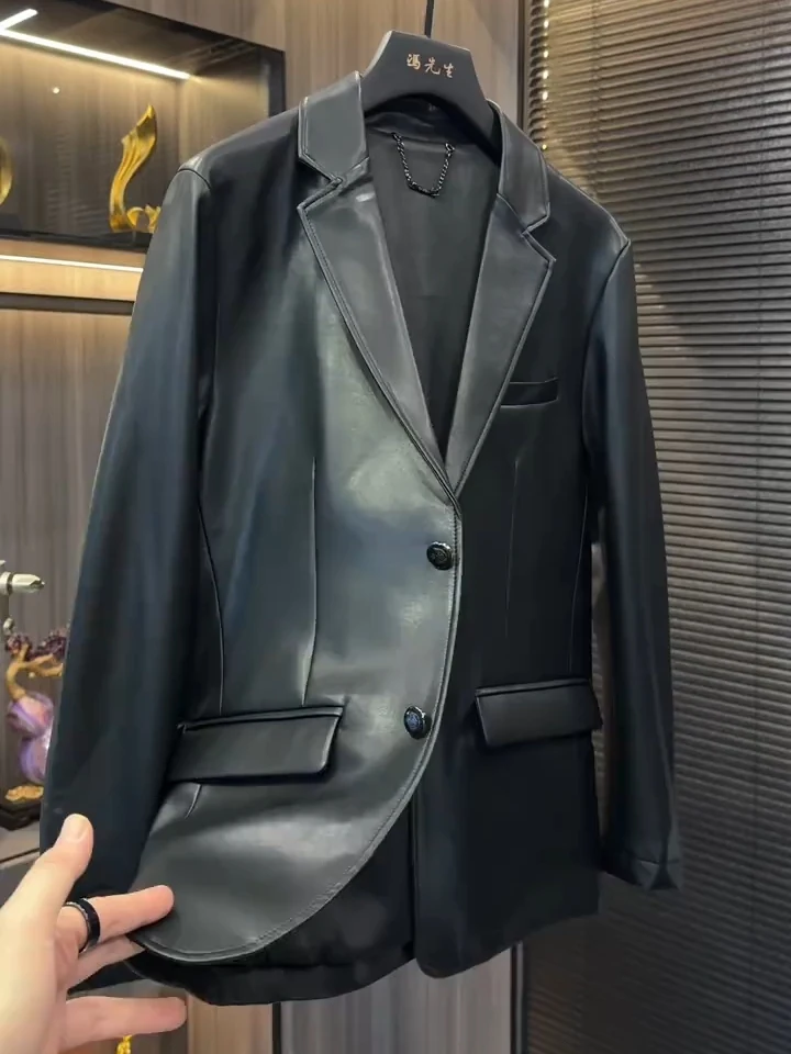 

Высококачественный повседневный мужской костюм из искусственной кожи для весны и осени, новинка, модный, универсальный, премиум-класса, стильный, деловой