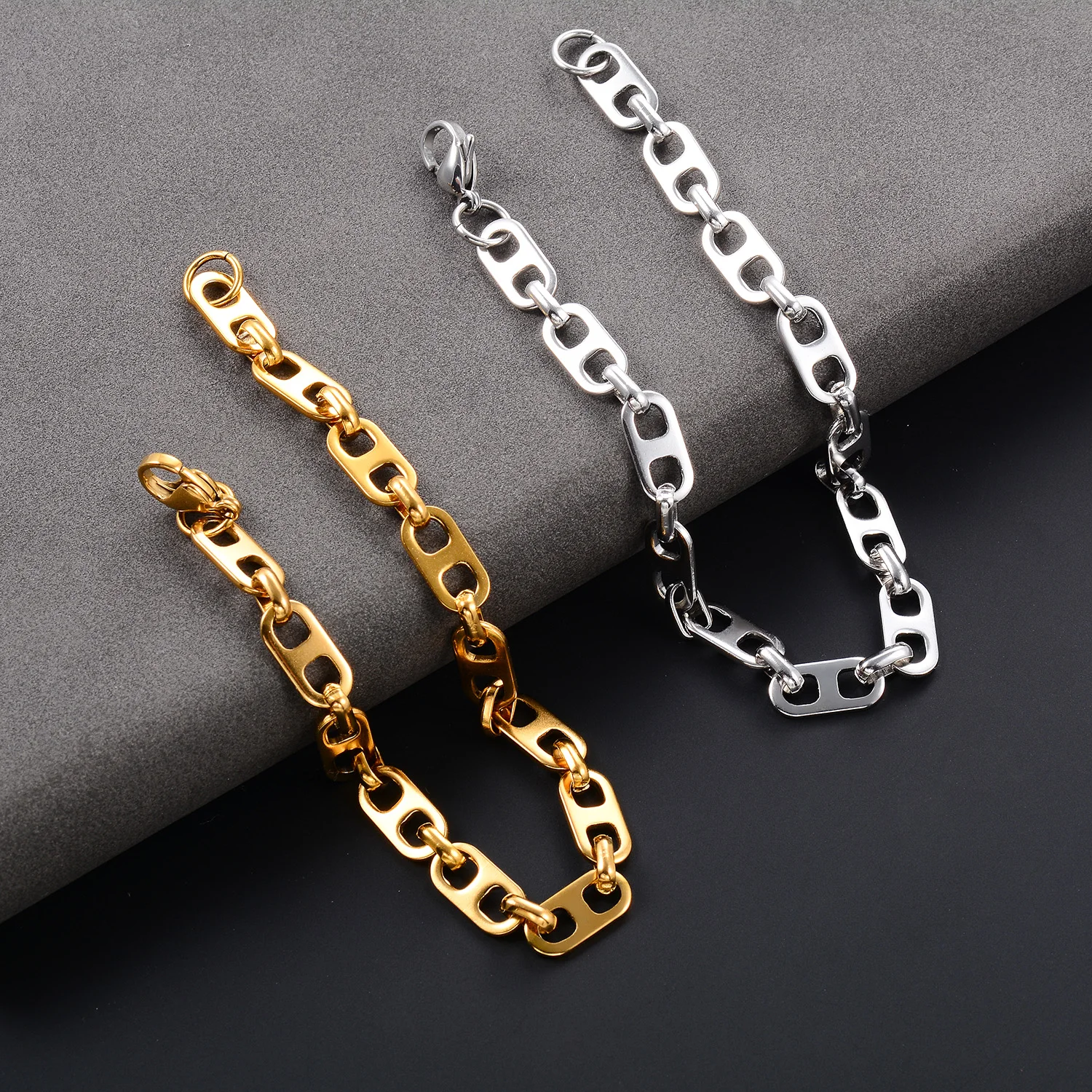 6 mm breites Edelstahl-Armband, Schweinsnase-Kette, klassischer Punk-Schmuck für Damen und Herren. – Detail 1