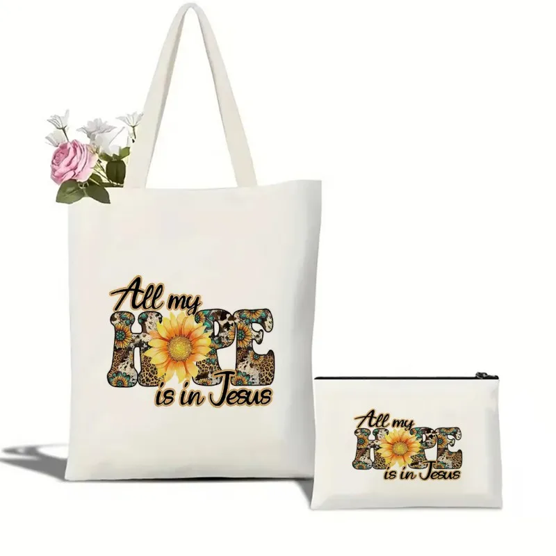 

All My Hope Is in Jesus Tote Bag Handbag Cosmetic Bag Canvas Casual Shoulder Bag Eco Capacity Travel Shopping Bag
