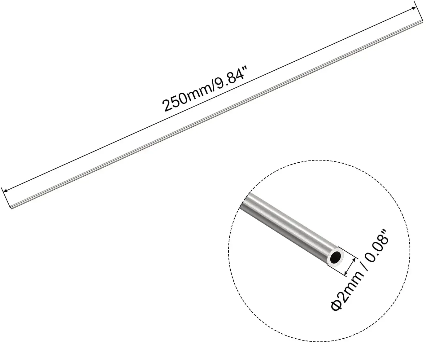 304 Stainlessy Steel Tube OD1/1.5/2/3/5/6/8/10/12mm Round Capillary Straight Tube Length 250/500mm