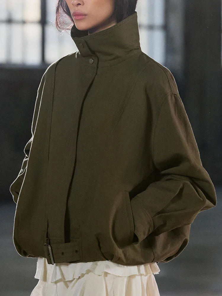 الخريف منتج جديد الوقوف الرقبة الستر المرأة أزياء تنوعا طويلة الأكمام مشبك الطيار سترة معطف