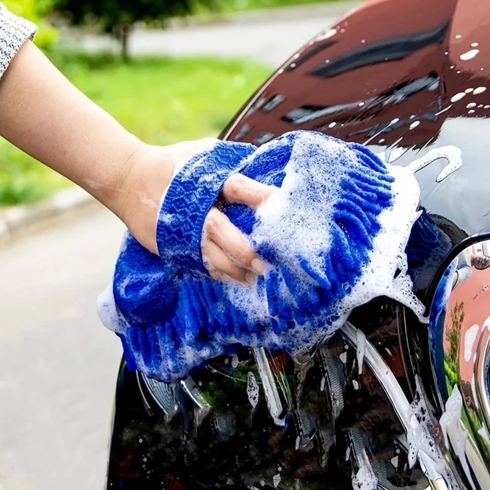 Two Sided Car Wash Mitt With Sponge Easy Cleaning Durable Cloth For Home Car Window