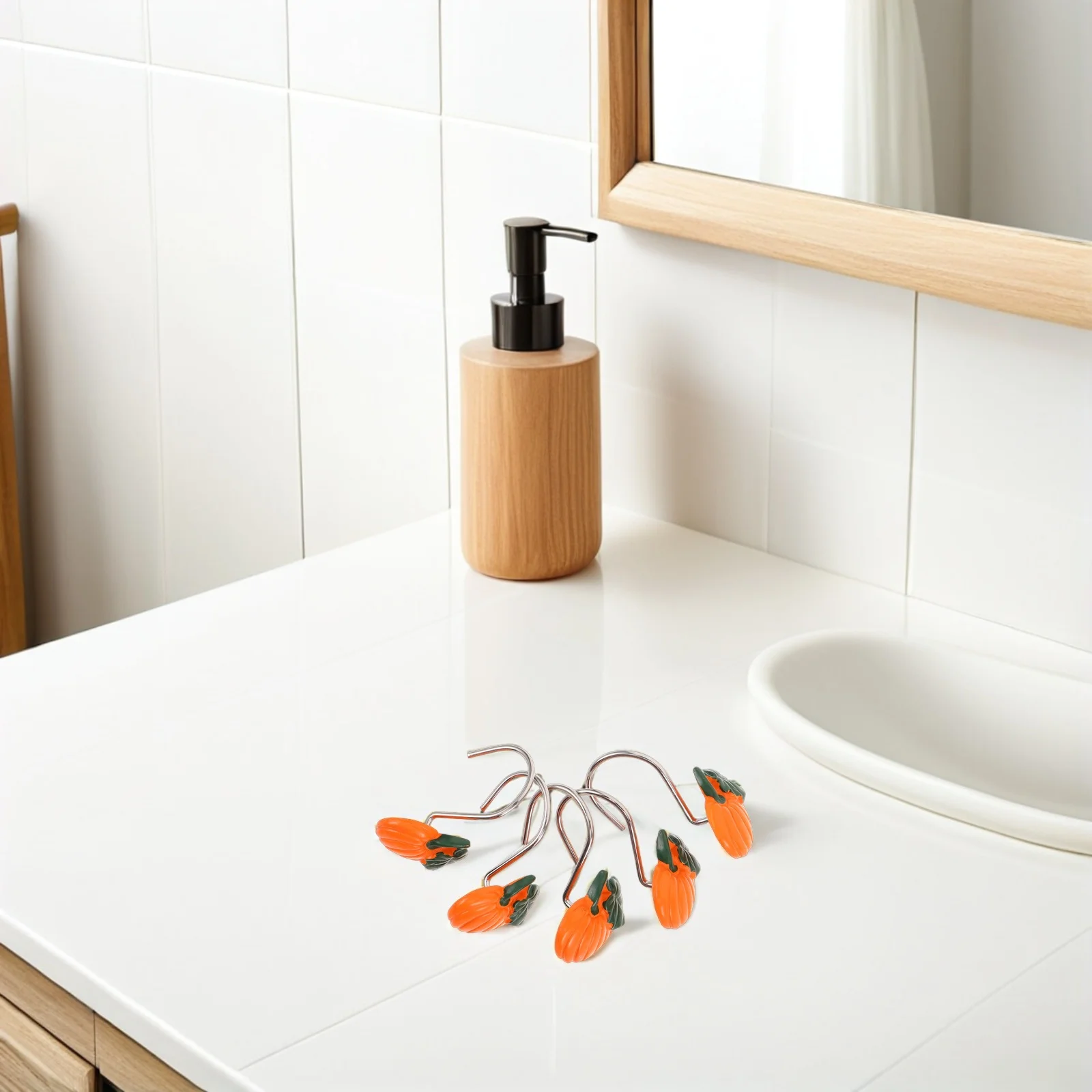 

12 Pcs Shower Curtain Decorative Bathroom Hooks Rings Pumpkin Fall Decorations for Curtains Hangers