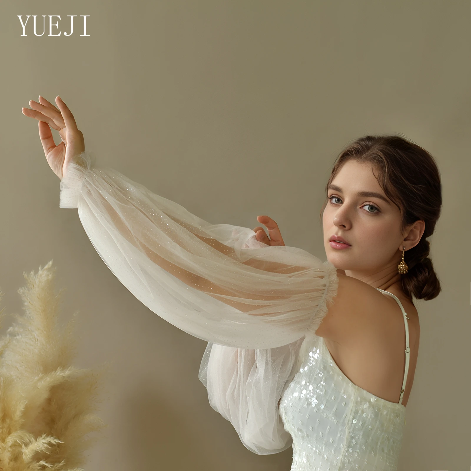 YUEJI Lightweight Breathable Mesh Long Women's Shoulder Sleeves for Bride Sleeveless Wedding Dress and Party Dance VM10-X