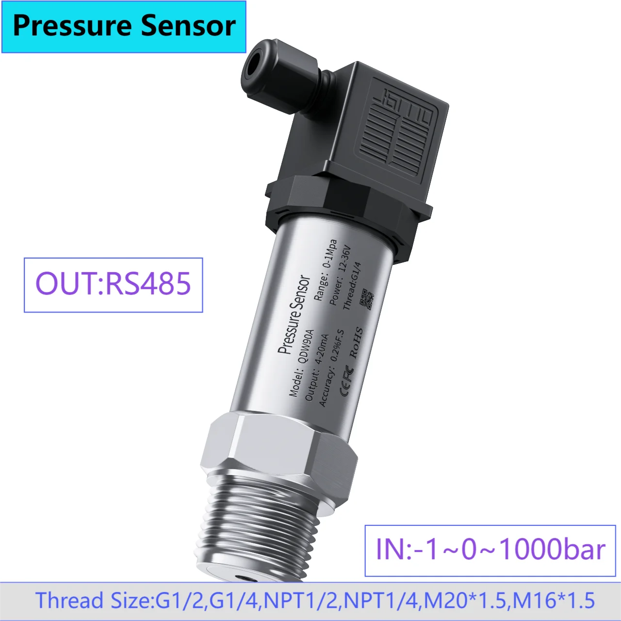 

RS485 pressure sensor transmitter for water oil fuel gas air pressure transducer hydraulic 200bar 300bar 500bar 800bar sensor