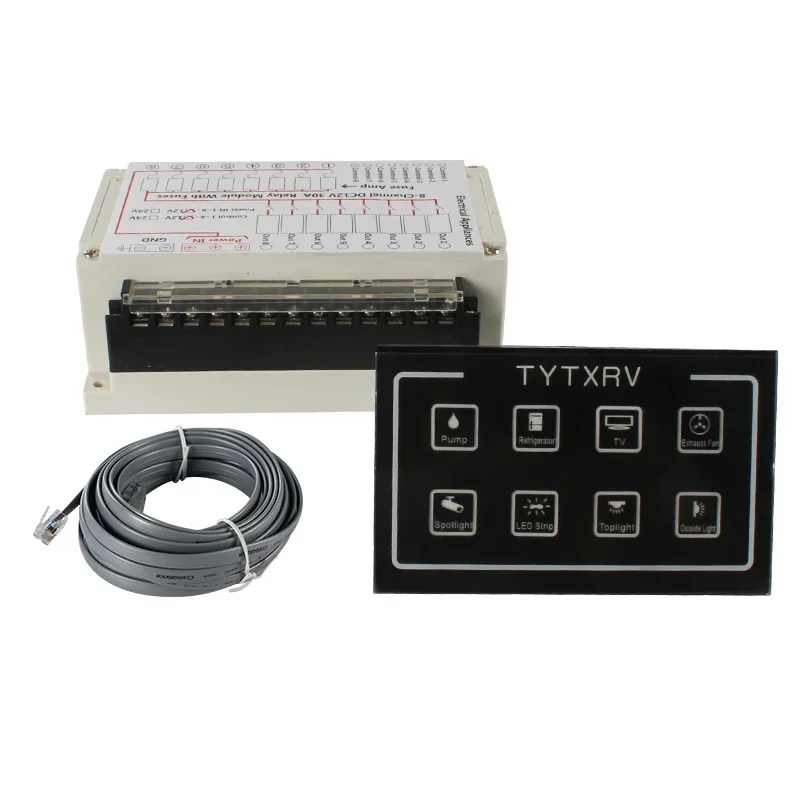 12V 8-Way Caravan Switch Panel LED Blue Light Touch Control Panel Box With Relay System For Car Marine Boat Caravan Truck