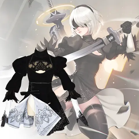 Anime No. 2 Type 2B Cosplay Costume Game YoRHa NieR JK Uniform Automata 2B Dress NieR Eyemask Gloves Stocks Halloween Party