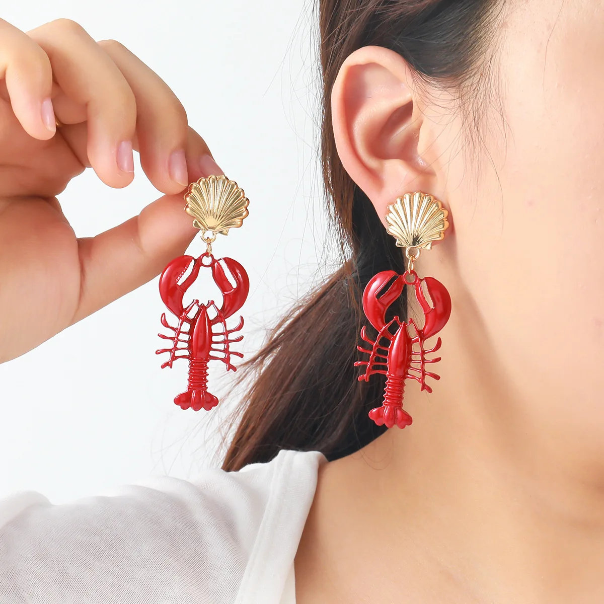 

Lobster Bead Necklace Handmade Crystal Beaded Enamel Jewelry Simple Pendant Necklace Women Beach Vacation Accessory 2025 New