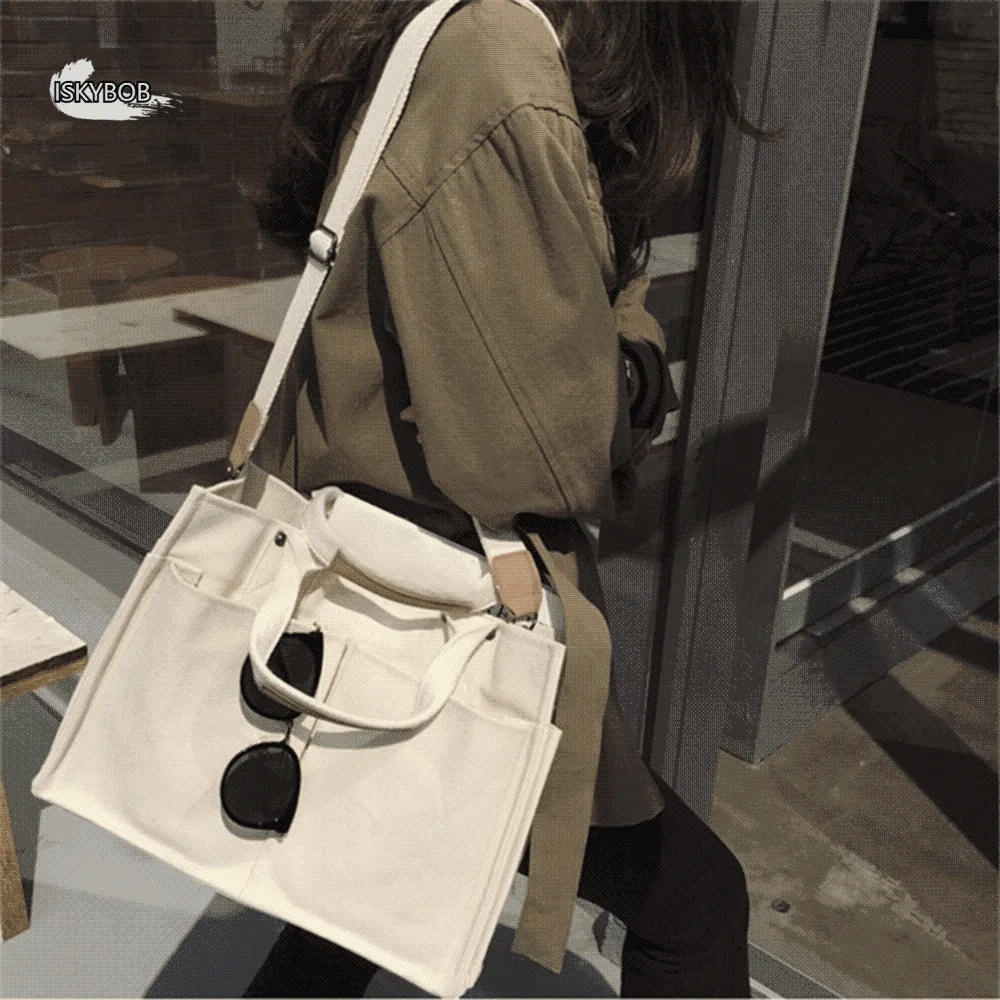 

Водонепроницаемые нейлоновые стильные сумки с ручкой, холщовые сумки на плечо в винтажном стиле с карманами, универсальные сумки большой вместимости