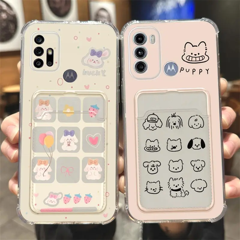 G 60 Happy Puppy Transparent Card Pocket Phone Case For Motorola Moto G60 G82 G60S G50 G31 G10 G22 G30 G20 G40F G52 G9Play Cover